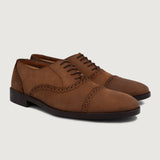Men's Greyson Brogues Oxford Oil Pull-up Brown Leather Shoes in Brown Full-Grain Leather - Lateral Side Profile View | Buy Online