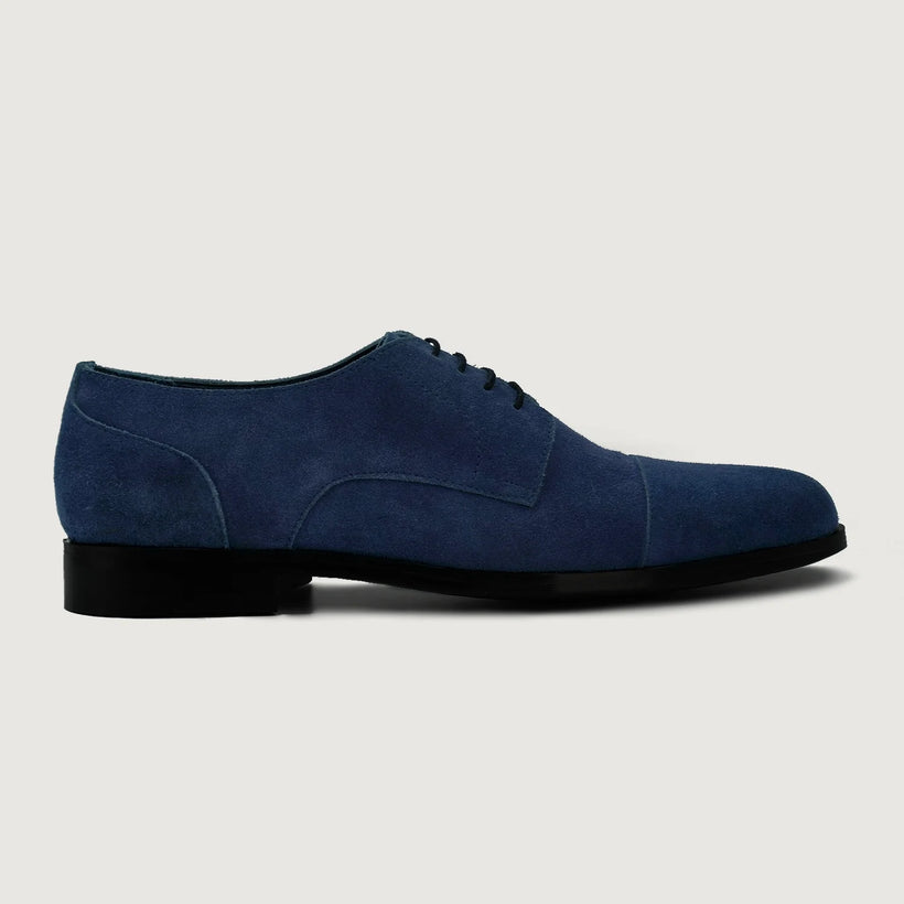 Midnight Blue Goatskin Suede Leather Shoes - Goodyear Welt Construction & Front Toe Box Detail