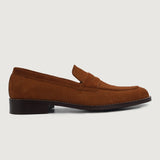 Brown Goatskin Suede Leather Loafers - Goodyear Welt Construction & Front Toe Box Detail