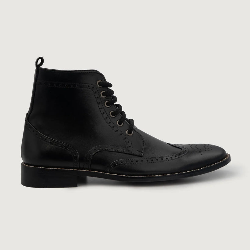 Duster Brogues Derby أسود Leather Boots رجالي