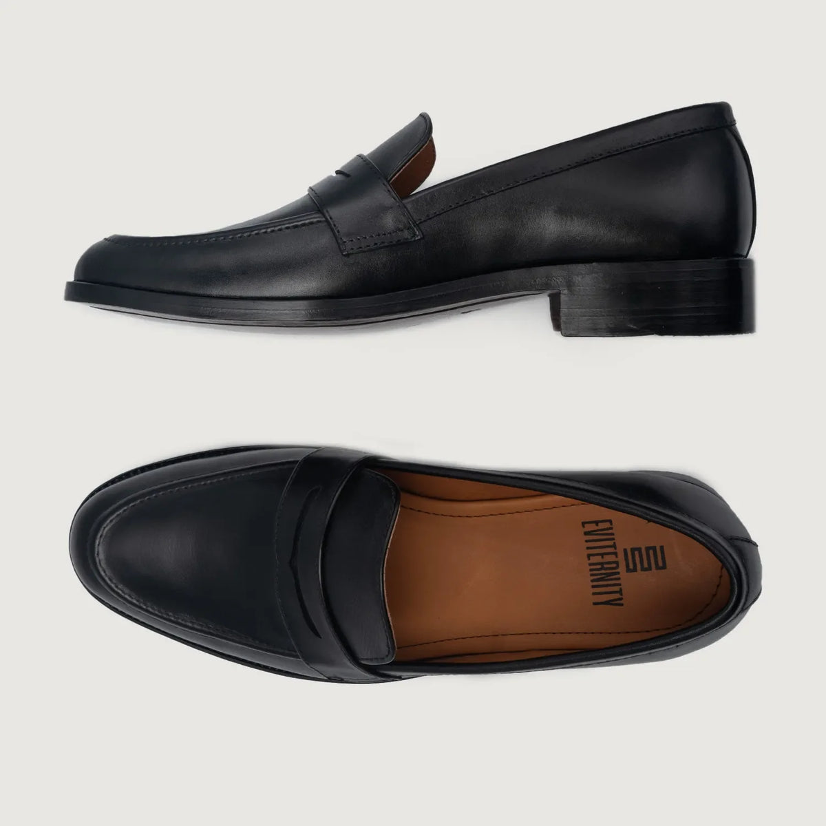 Baxton أسود أحذية لوفر جلدية بدون كعب رجالي For Men - دعامة الكعب المقواة وتفاصيل الخياطة المزدوجة الدقيقة