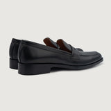High-Traction Rubber Outsole & Lug Tread Pattern on Baxton Black Leather Loafers For Men