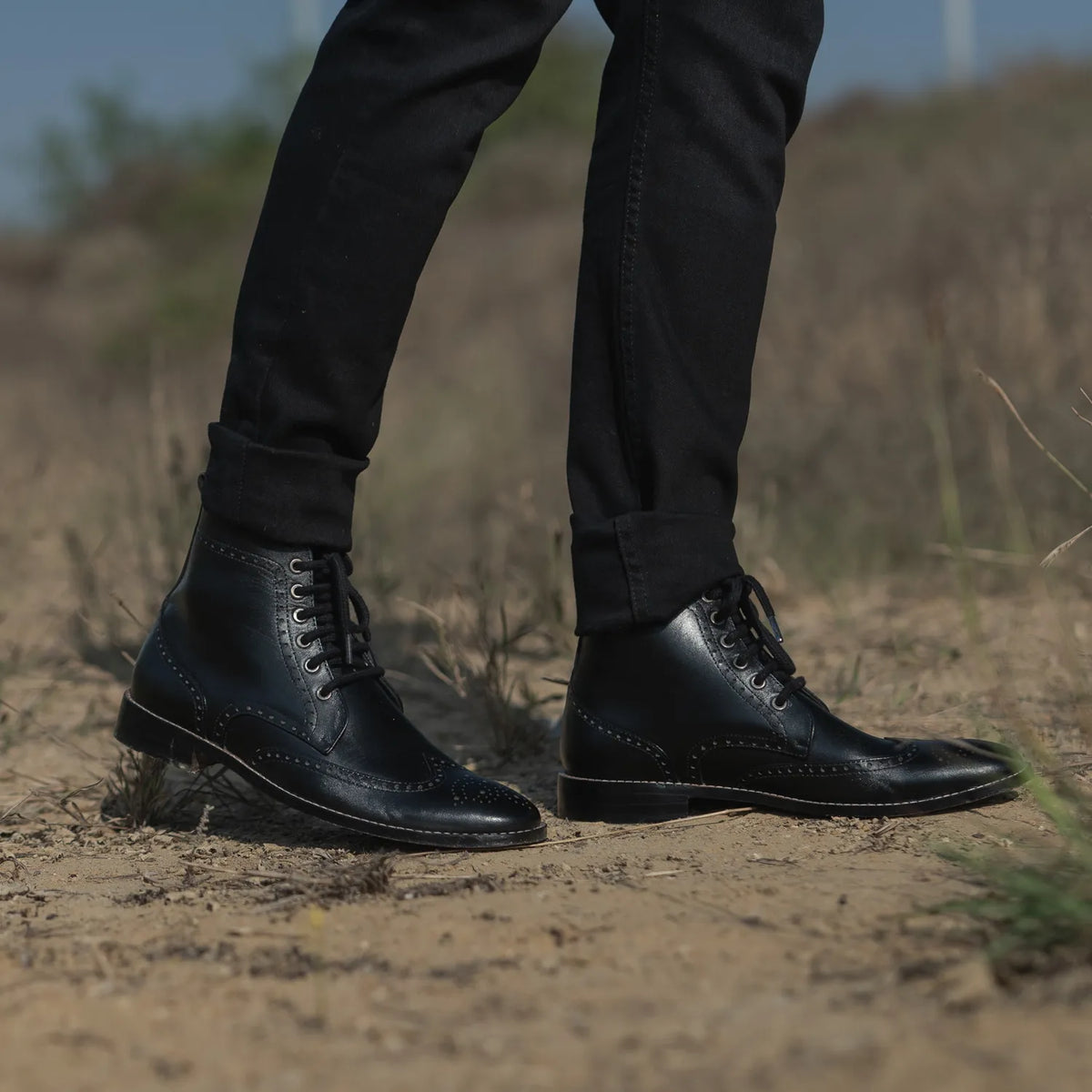 Orlaven Duster Brogues Derby أسود أحذية بوت جلدية رجالي footwear image 9