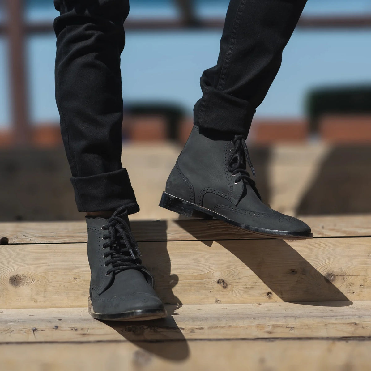 Orlaven Duster Brogues Derby أسود Nubuck أحذية بوت جلدية رجالي footwear image 9