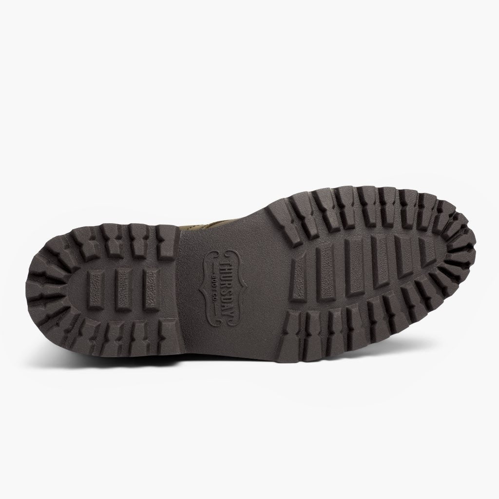 High-Traction Rubber Outsole & Lug Tread Pattern on Captain StormKing® Dark Olive Matte أحذية بوت جلدية رجالي