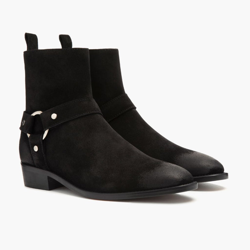 Harness أسود Suede Leather Boots رجالي