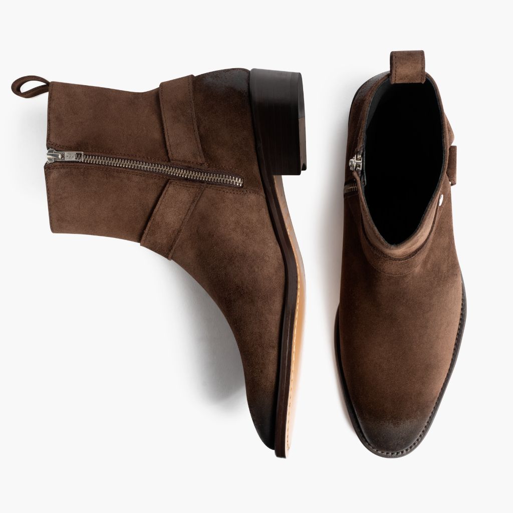 Harness Dark بني Suede أحذية بوت جلدية رجالي - دعامة الكعب المقواة وتفاصيل الخياطة المزدوجة الدقيقة