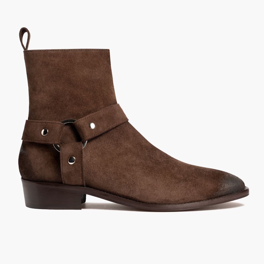 Dark Brown Goatskin Suede Leather Boots - بناء غوديير ويلت المتين وتفاصيل مقدمة الحذاء