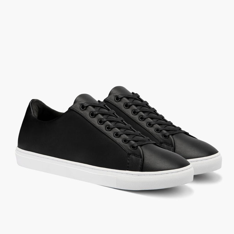 Premier Low Top Black Leather Sneakers For Men in Black Full-Grain Leather - Lateral Side Profile View | Buy Online
