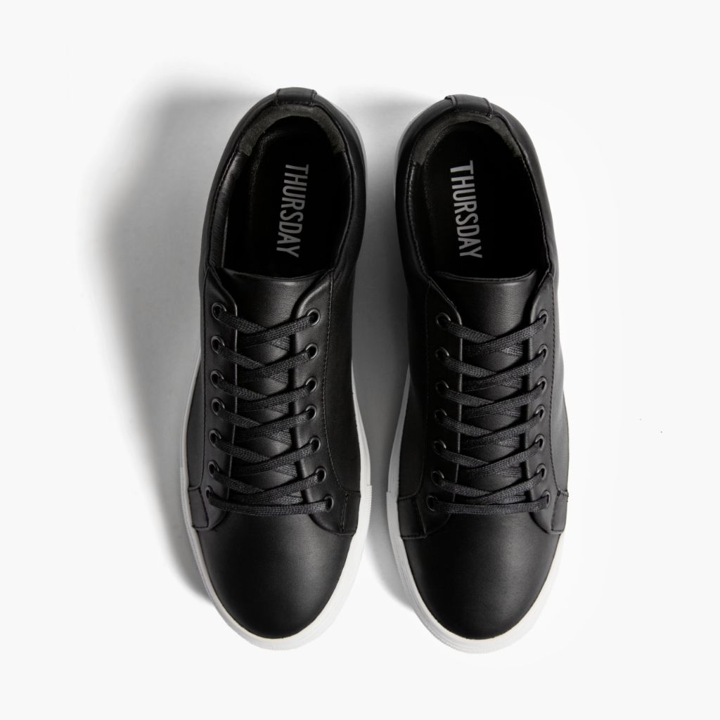 Premier Low Top أسود سنيكرز جلدي كاجوال رجالي For Men - دعامة الكعب المقواة وتفاصيل الخياطة المزدوجة الدقيقة