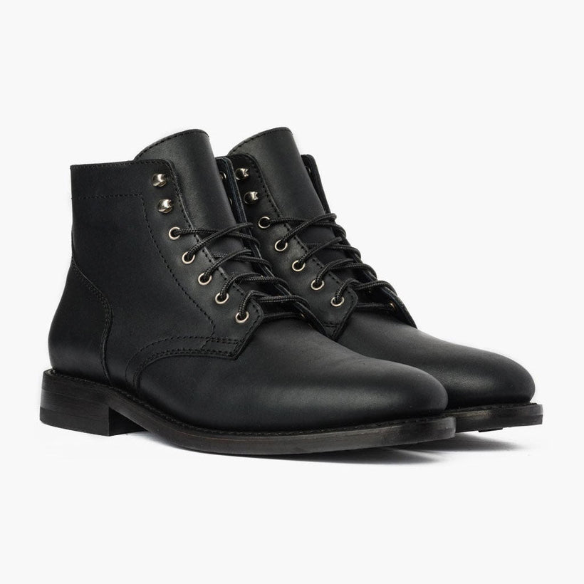 President Black Matte Leather Boots For Men in Black Full-Grain Leather - Lateral Side Profile View | Buy Online