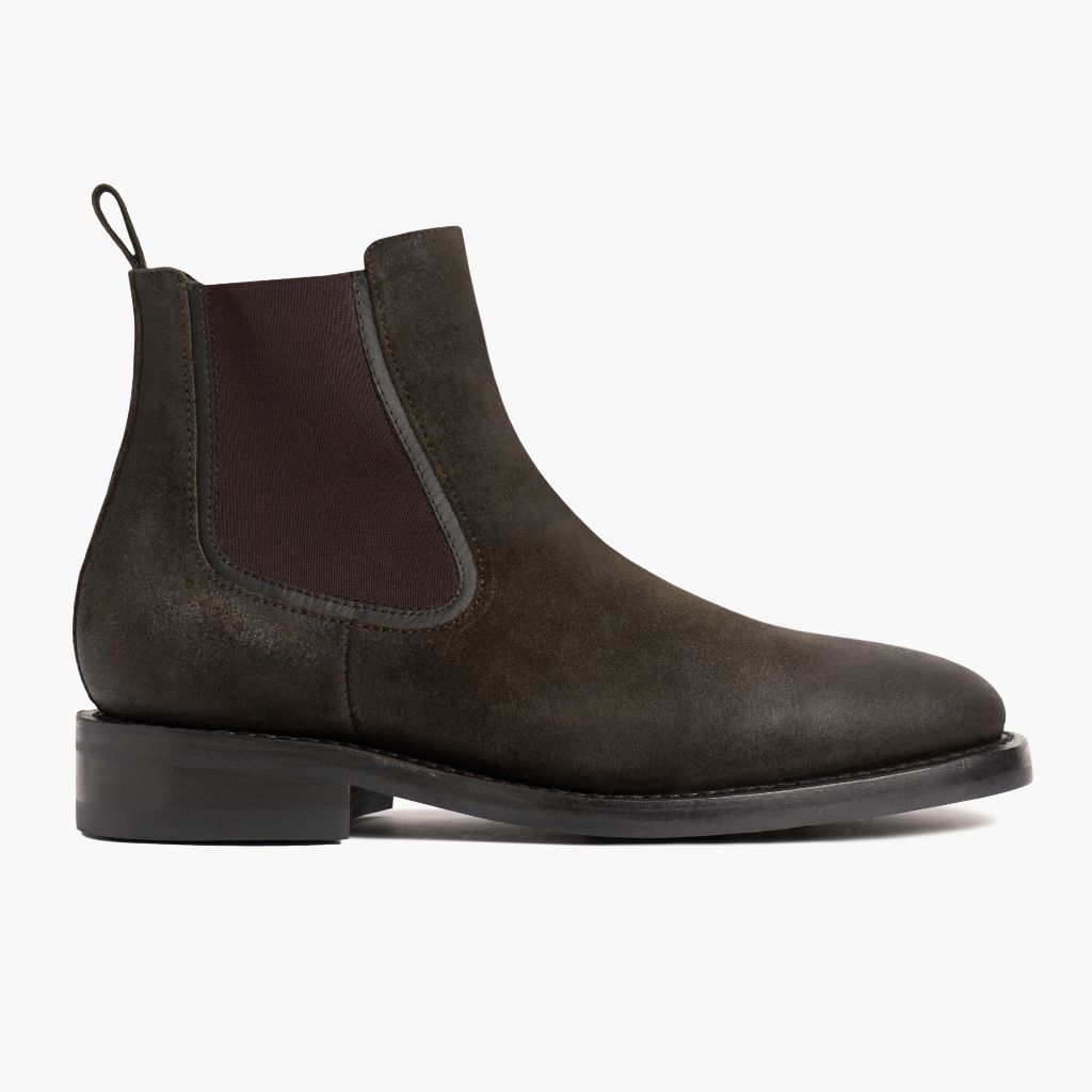 Olive Goatskin Suede Leather Boots - بناء غوديير ويلت المتين وتفاصيل مقدمة الحذاء