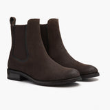 Dark Brown Goatskin Suede Leather Boots - Goodyear Welt Construction & Front Toe Box Detail
