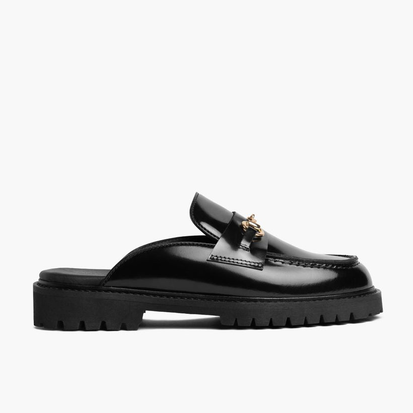 Penny Mule أسود & Gold Leather Loafers نسائي