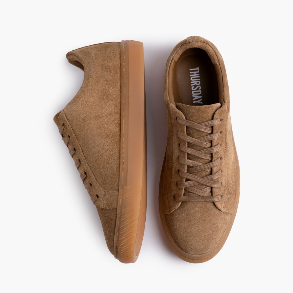 Premier Low Top Camel سنيكرز جلدي كاجوال نسائي - دعامة الكعب المقواة وتفاصيل الخياطة المزدوجة الدقيقة