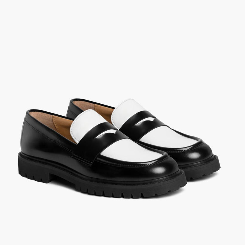 Penny أسود & White Leather Loafers نسائي
