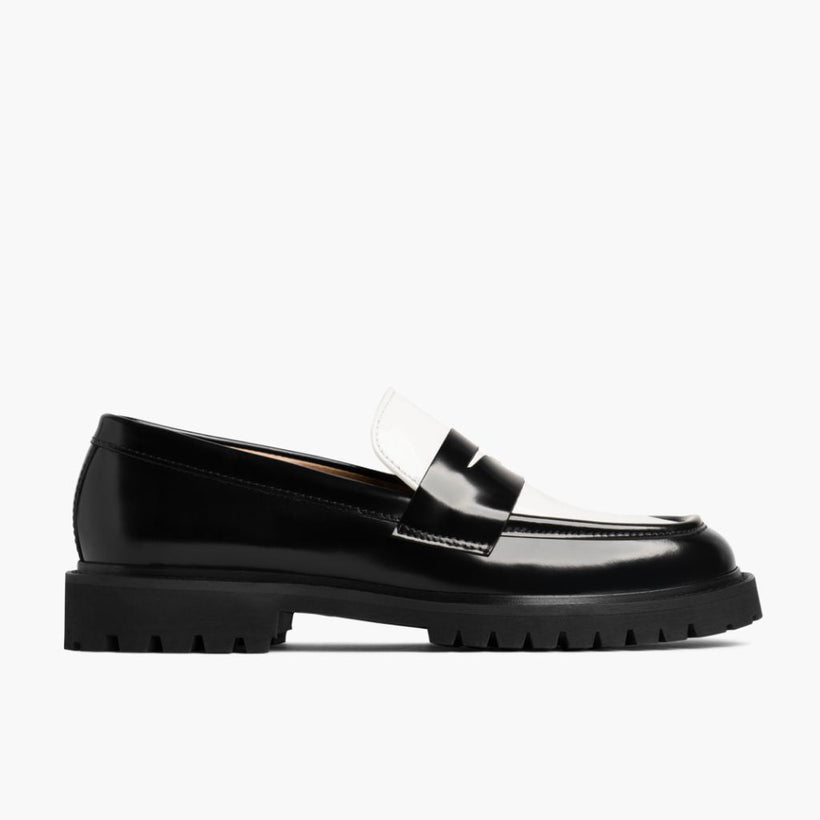 Penny أسود & White Leather Loafers نسائي