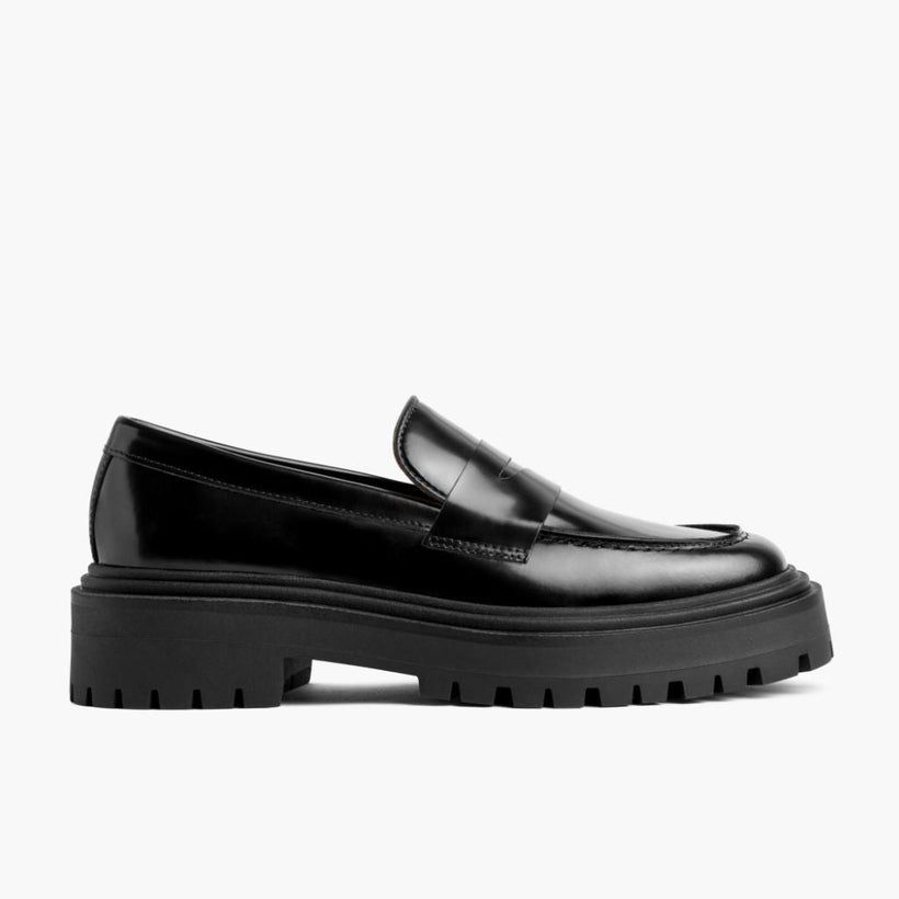 Penny Platform أسود Leather Loafers نسائي