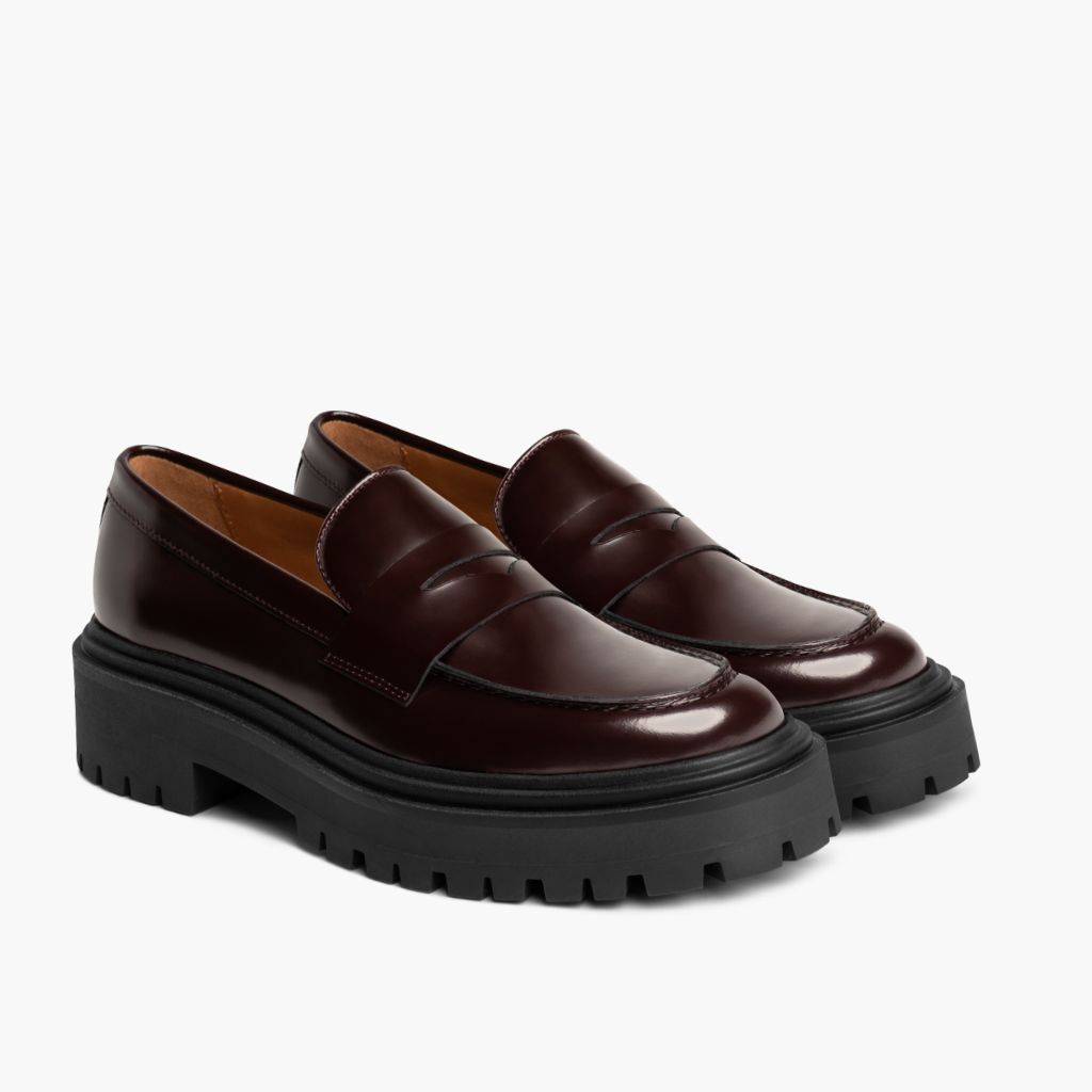 Penny Platform بورجوندي أحذية بوت جلدية نسائي in Burgundy Full-Grain Leather - عرض جانبي | شراء أونلاين عبر المتجر الرسمي