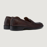 High-Traction Rubber Outsole & Lug Tread Pattern on Baxton Burnished Brown Leather Loafers For Men