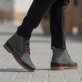Distressed Grey Goatskin Suede Leather Boots - Goodyear Welt Construction & Front Toe Box Detail
