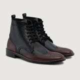 Duster Brogues Derby Maroon Black Leather Boots StudGuard For Men in Black and Maroon Full-Grain Leather - Front Profile View & Tailored Silhouette | Buy Online