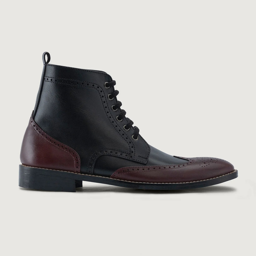Duster Brogues Derby عنابي أسود أحذية بوت جلدية - StudGuard رجالي