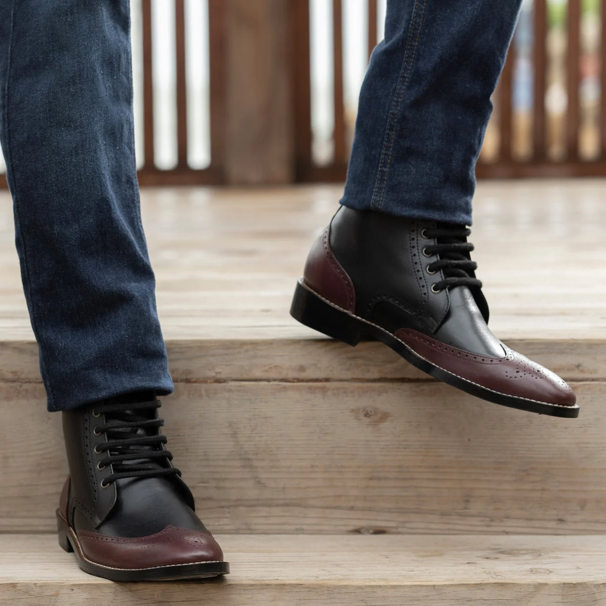 Orlaven Duster Brogues Derby عنابي أسود أحذية بوت جلدية - StudGuard رجالي footwear image 9