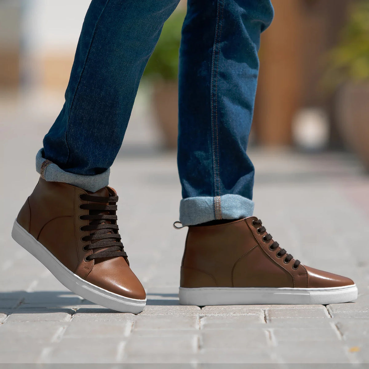 Orlaven Marty High Top بيج تان سنيكرز جلدي كاجوال رجالي footwear image 9