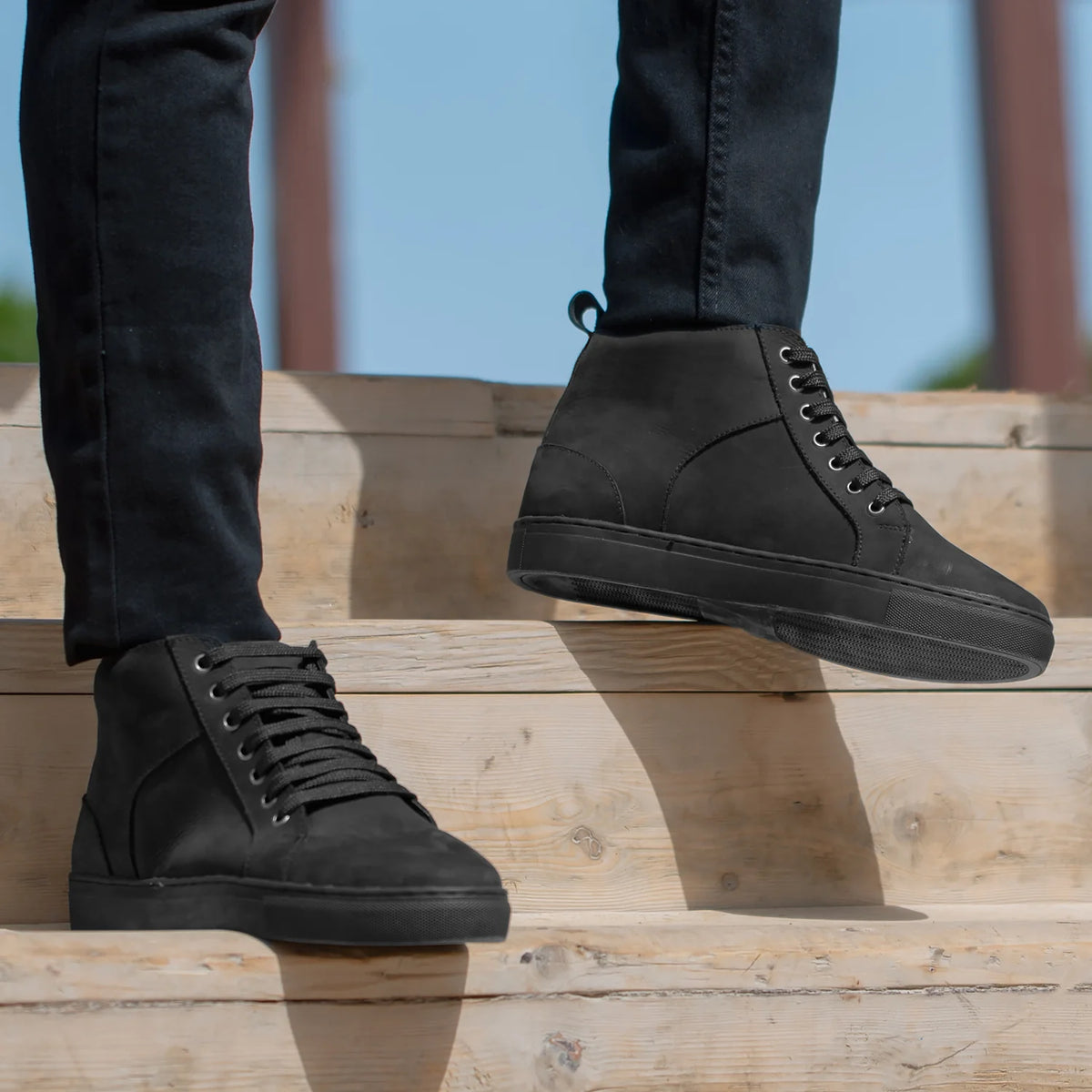 Marty High Top أسود Nubuck سنيكرز جلدي كاجوال رجالي - دعامة الكعب المقواة وتفاصيل الخياطة المزدوجة الدقيقة