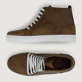 High-Traction Rubber Outsole & Lug Tread Pattern on Marty High Top Burnt Copper Pullup Leather Sneakers For Men
