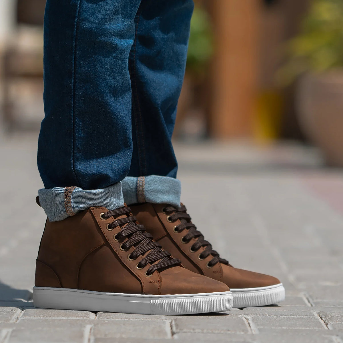Marty High Top Brown Suede Sneakers For Men in Brown Goatskin Suede - عرض جانبي | شراء أونلاين عبر المتجر الرسمي