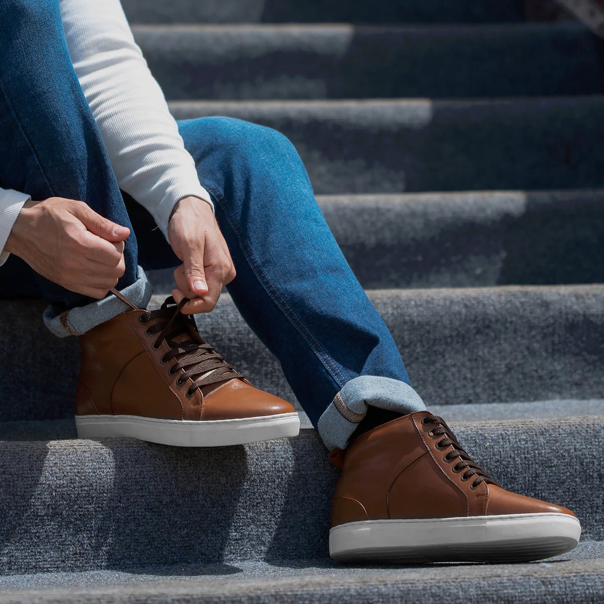 Orlaven Marty High Top بيج تان سنيكرز جلدي كاجوال رجالي footwear image 10