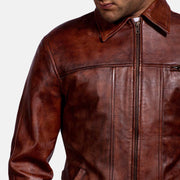 Men's Abstract عنابي جاكيت جلد رجالي - Lateral Side Profile View Showing Sleeve Cut &amp; Athletic Taper Fit