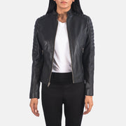 Women's Adalyn مبطن أسود جاكيت بايكر جلد نسائي in Black Sheepskin Leather - Front Profile View &amp; Tailored Silhouette | Buy Online