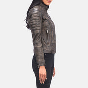 Distressed Brown Goatskin Leather Biker Jacket - Back View Showing Tailored Shoulder Fit &amp; Clean Hemline