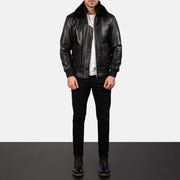 Men's Airin G-1 أسود جاكيت بومبر جلد رجالي - Lateral Side Profile View Showing Sleeve Cut &amp; Athletic Taper Fit