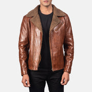 Men's Alberto Shearling بني جاكيت جلد رجالي in Brown Sheepskin Leather - Front Profile View &amp; Tailored Silhouette | Buy Online