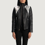 
Alia Metallic أسود جاكيت بايكر جلد طبيعي نسائي in Black Sheepskin Leather - عرض أمامي وقَصّة مفصلة أنيقة | شراء أونلاين عبر المتجر الرسمي