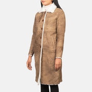 Women's Alina Shearling بني معطف جلد نسائي in Distressed Brown Sheepskin Leather - Front Profile View &amp; Tailored Silhouette | Buy Online
