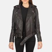 Women's Alison بني جاكيت بايكر جلد نسائي in Brown Sheepskin Leather - Front Profile View &amp; Tailored Silhouette | Buy Online
