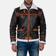 Men's Alpine بني Fur جاكيت جلد رجالي in Distressed Brown Goatskin Leather - Front Profile View &amp; Tailored Silhouette | Buy Online