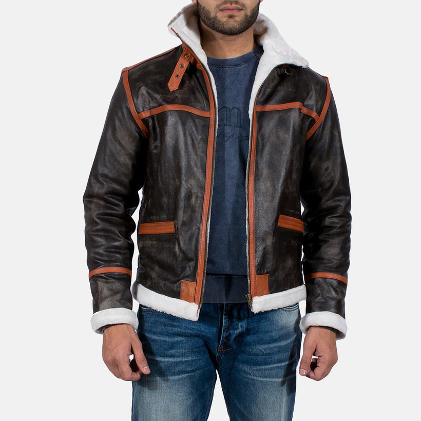 Alpine بني Fur جاكيت جلد رجالي
