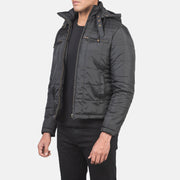 
Black Polyester Winter Jacket - عرض خلفي يوضح تفصيل الأكتاف المتقن والحاشية النظيفة