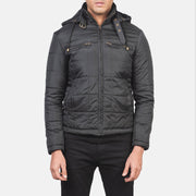 
تفاصيل مقربة of High neck with Belt & Zipper Hardware on Alps Quilted Black Windbreaker Jacket