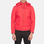 
تفاصيل مقربة of High neck with Belt & Zipper Hardware on Alps Quilted Red Windbreaker Jacket