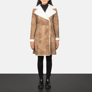 
Amie Distressed Brown Double Breasted Shearling Coat in Distressed Brown Sheepskin Snuffed - عرض أمامي وقَصّة مفصلة أنيقة | شراء أونلاين عبر المتجر الرسمي