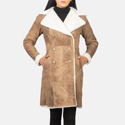 
Amie Distressed Brown Double Breasted Shearling Coat - عرض جانبي يوضح قَصّة الأكمام المريحة