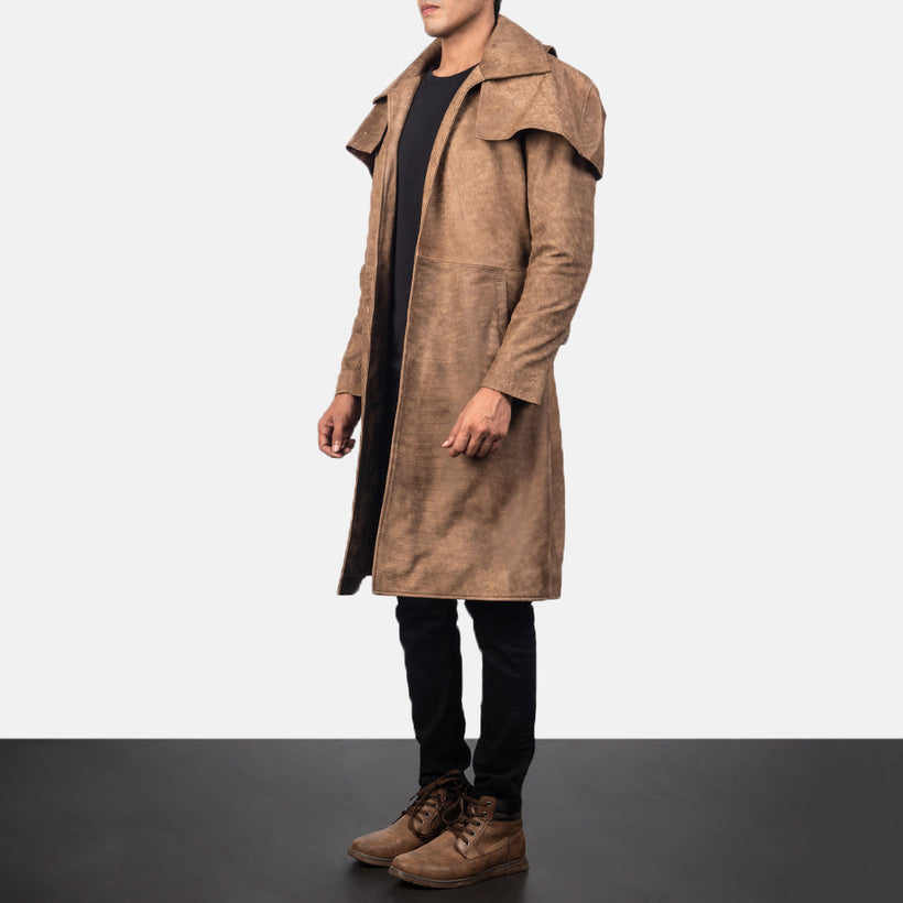 Army بني Leather Duster رجالي