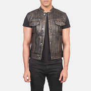 
Atlas Moto Distressed بني صديري جلد رجالي in Distressed Brown Sheepskin Leather - عرض أمامي وقَصّة مفصلة أنيقة | شراء أونلاين عبر المتجر الرسمي